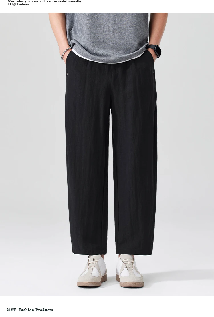 Men Breathable cool Spring Summer Lightweight Linen Blend Ankle-length Pants cityboy Loose Wide Leg Casual Pants Harem Trousers