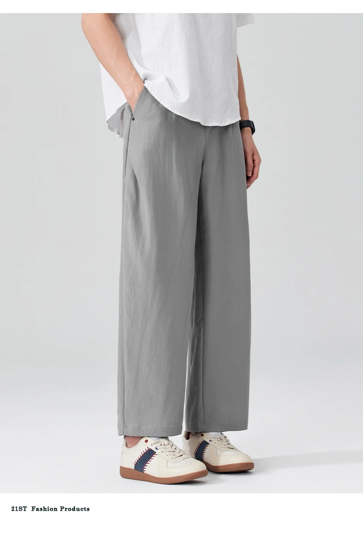 Men Breathable cool Spring Summer Lightweight Linen Blend Ankle-length Pants cityboy Loose Wide Leg Casual Pants Harem Trousers