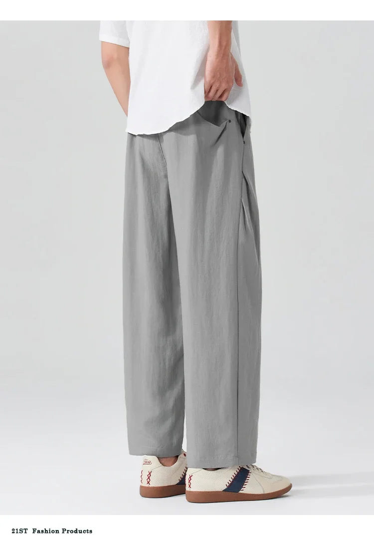 Men Breathable cool Spring Summer Lightweight Linen Blend Ankle-length Pants cityboy Loose Wide Leg Casual Pants Harem Trousers
