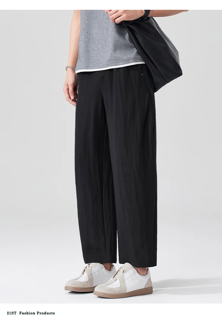 Men Breathable cool Spring Summer Lightweight Linen Blend Ankle-length Pants cityboy Loose Wide Leg Casual Pants Harem Trousers