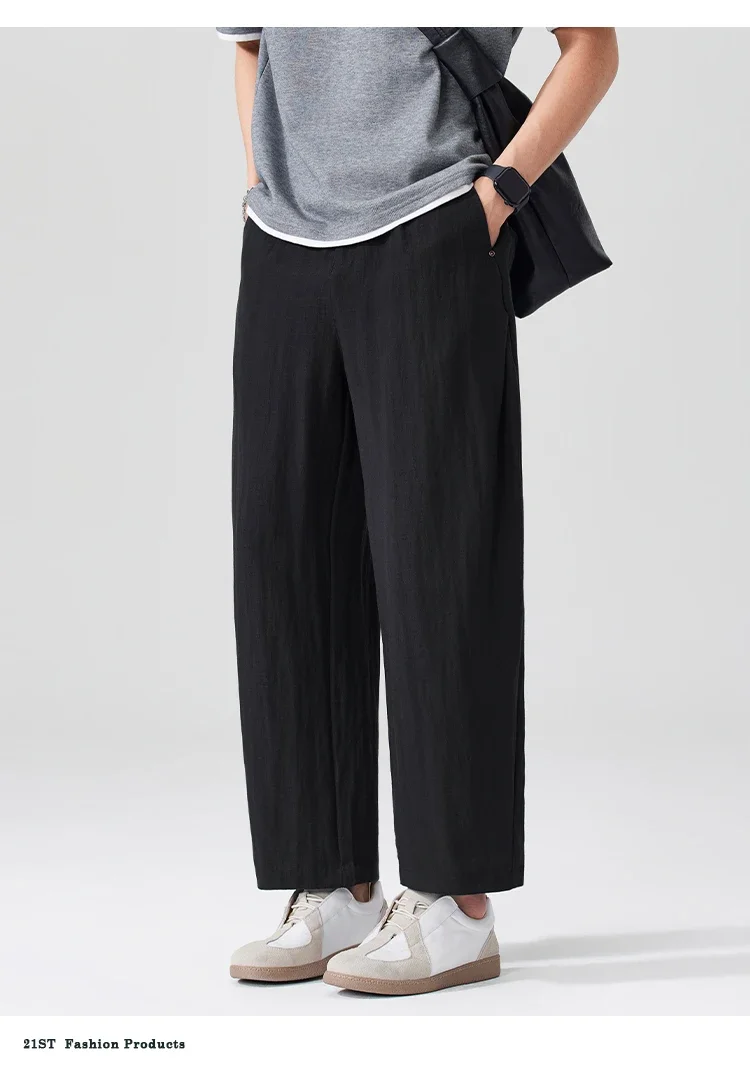 Men Breathable cool Spring Summer Lightweight Linen Blend Ankle-length Pants cityboy Loose Wide Leg Casual Pants Harem Trousers