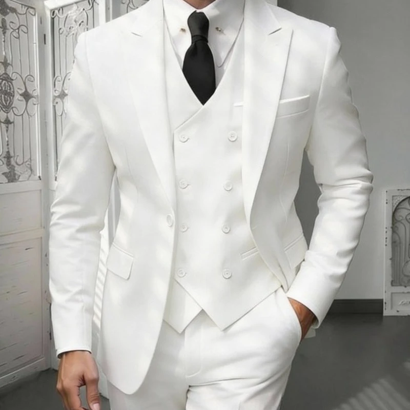 Men's Classic 3-Piece Suit Set - Slim Fit Notched Lapel Blazer with Vest & Pants, Versatile Formal Outfit for Business & Events