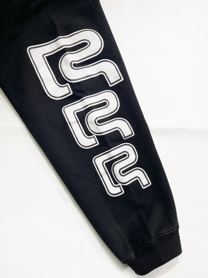 RIVINGTON Roi Ret RRR 123 White Print Embroidery Patch Label Sweatshirts Men Women High Quality Loose Black Sweatshirts Hoodie