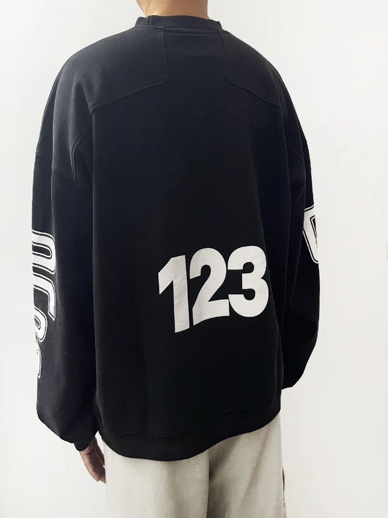 RIVINGTON Roi Ret RRR 123 White Print Embroidery Patch Label Sweatshirts Men Women High Quality Loose Black Sweatshirts Hoodie