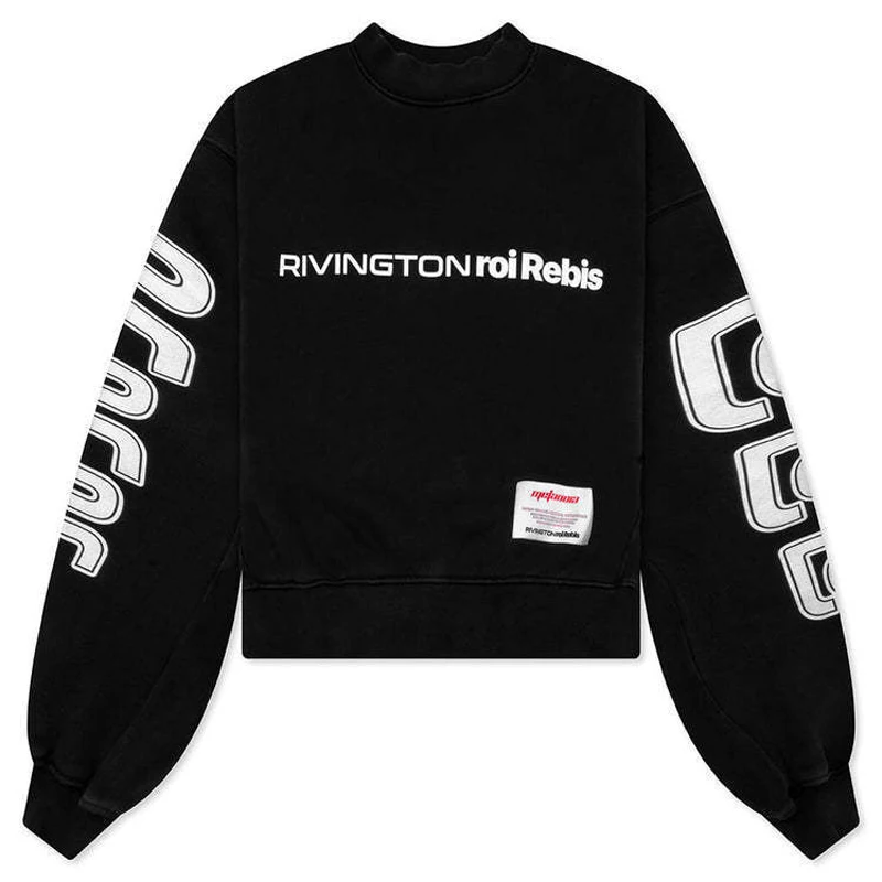 RIVINGTON Roi Ret RRR 123 White Print Embroidery Patch Label Sweatshirts Men Women High Quality Loose Black Sweatshirts Hoodie