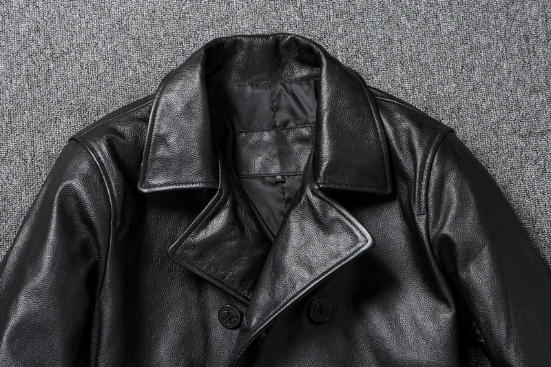 LNY Shop Top.Men Winter genuine leather jacket.740 Plus size black cowhide long business leather coat.무스탕 overcoat.Trench