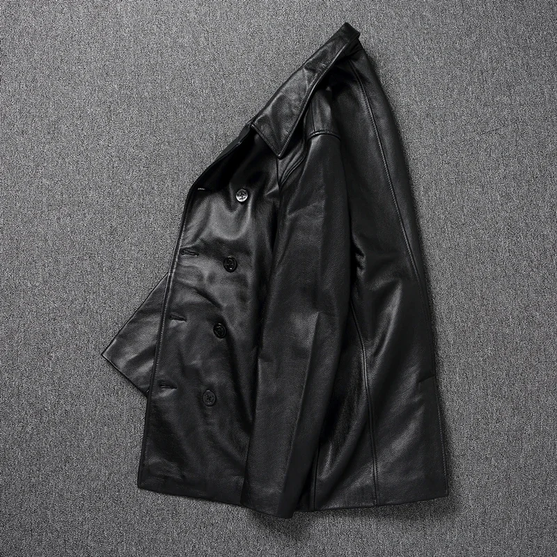 LNY Shop Top.Men Winter genuine leather jacket.740 Plus size black cowhide long business leather coat.무스탕 overcoat.Trench