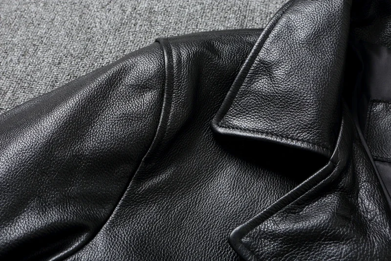 LNY Shop Top.Men Winter genuine leather jacket.740 Plus size black cowhide long business leather coat.무스탕 overcoat.Trench
