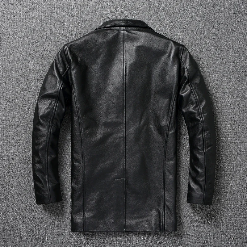 LNY Shop Top.Men Winter genuine leather jacket.740 Plus size black cowhide long business leather coat.무스탕 overcoat.Trench