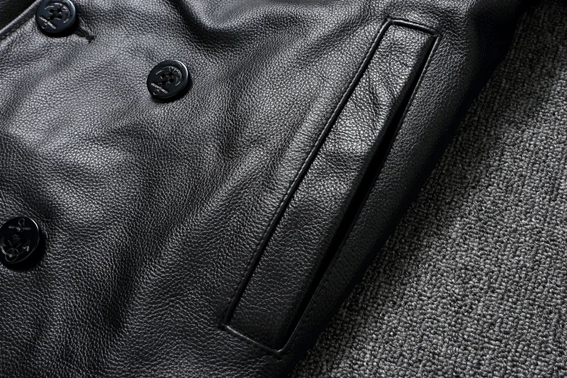 LNY Shop Top.Men Winter genuine leather jacket.740 Plus size black cowhide long business leather coat.무스탕 overcoat.Trench
