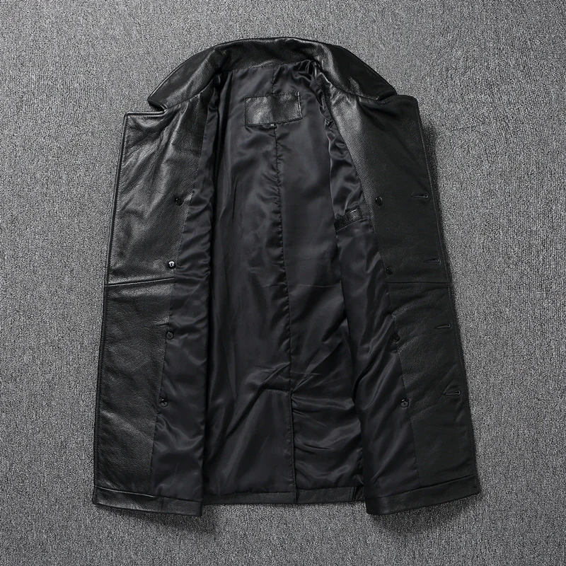 LNY Shop Top.Men Winter genuine leather jacket.740 Plus size black cowhide long business leather coat.무스탕 overcoat.Trench