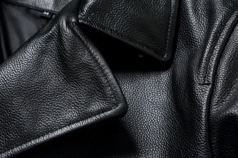 LNY Shop Top.Men Winter genuine leather jacket.740 Plus size black cowhide long business leather coat.무스탕 overcoat.Trench