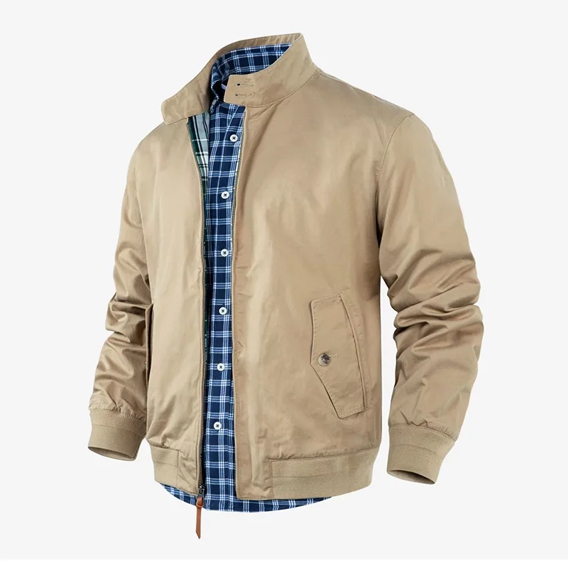 Men's Casual Jacket Daily Basic Style Long Sleeved Stand Collar Collar Solid Color Pocket Pure Cotton Autumn and Winter Jacket