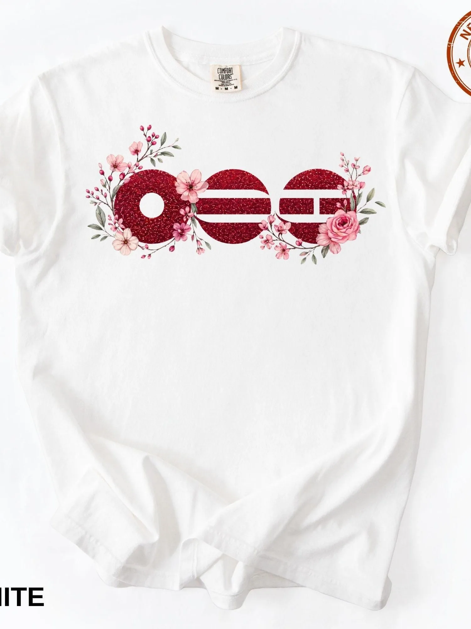 Stylish Round-Neck Casual T-Shirt with Red Floral Print