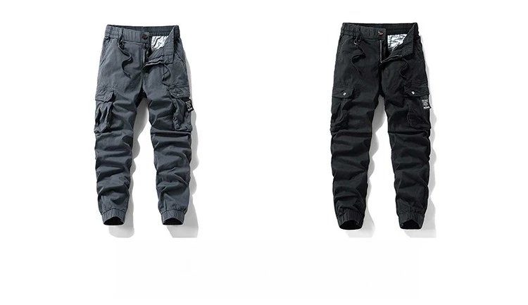 2026 Men's Baggy Cargo Pants 97%Cotton Work Trousers Multi-Pocket Casual Sports Pants Elastic Waist Outdoor Overalls Trousers