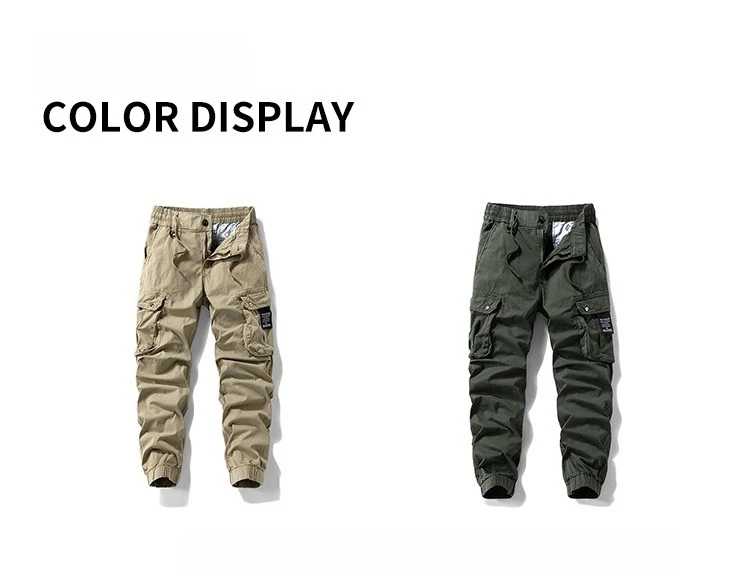 2026 Men's Baggy Cargo Pants 97%Cotton Work Trousers Multi-Pocket Casual Sports Pants Elastic Waist Outdoor Overalls Trousers
