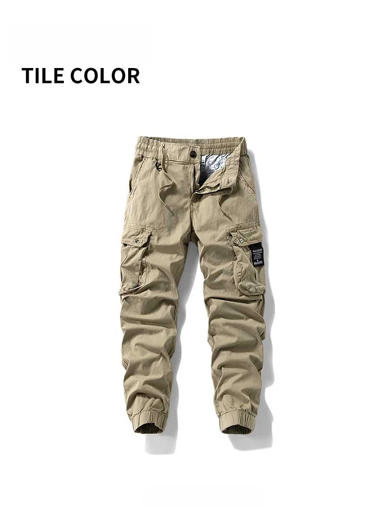 2026 Men's Baggy Cargo Pants 97%Cotton Work Trousers Multi-Pocket Casual Sports Pants Elastic Waist Outdoor Overalls Trousers