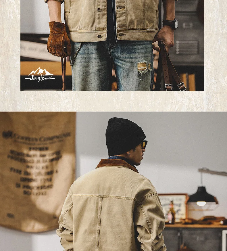 2024 autumn and winter American retro overalls male color contrast loose fashion brand casual jacket