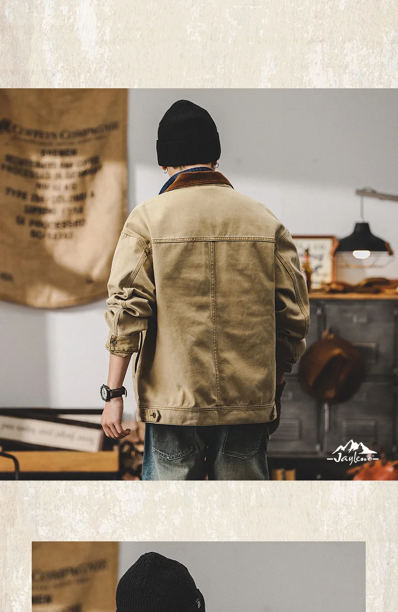 2024 autumn and winter American retro overalls male color contrast loose fashion brand casual jacket