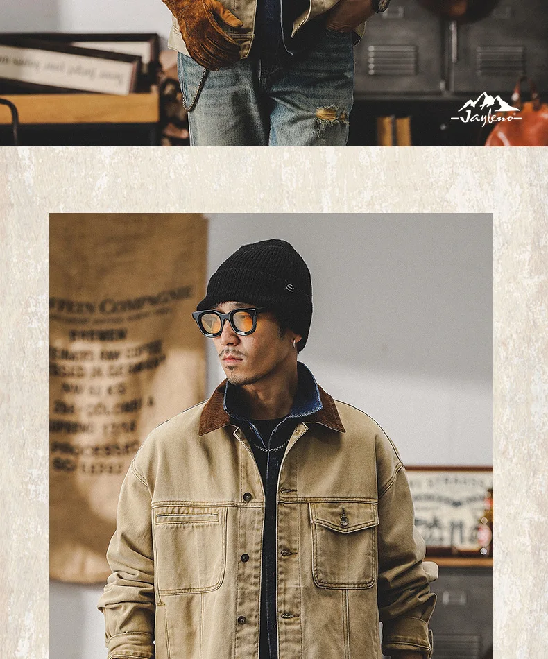 2024 autumn and winter American retro overalls male color contrast loose fashion brand casual jacket