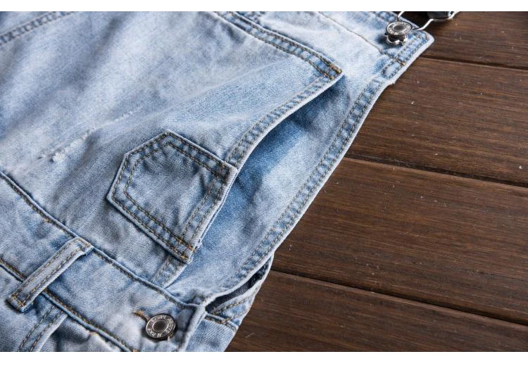 Men's Light Blue Slim Snow Washed Denim Bib Overalls for Tall Big Plus Size Hole Ripped Suspenders Jumpsuits Cargo Torn Jeans