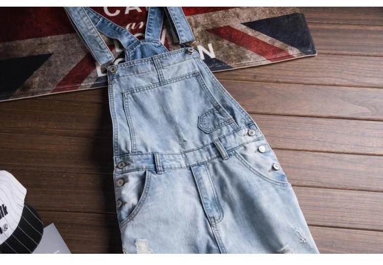 Men's Light Blue Slim Snow Washed Denim Bib Overalls for Tall Big Plus Size Hole Ripped Suspenders Jumpsuits Cargo Torn Jeans