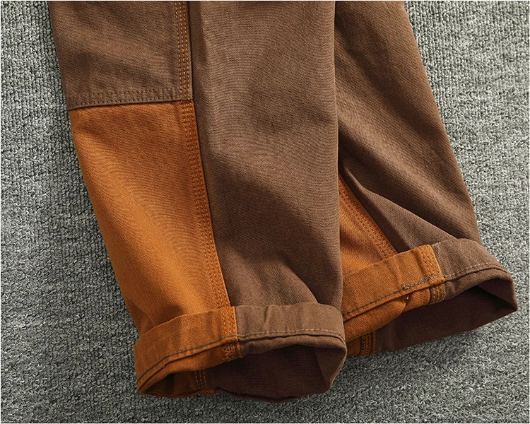 Autumn and winter heavy high-end vintage overalls men bead canvas grain color patchwork logging motorcycle casual pants tide