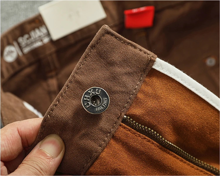 Autumn and winter heavy high-end vintage overalls men bead canvas grain color patchwork logging motorcycle casual pants tide