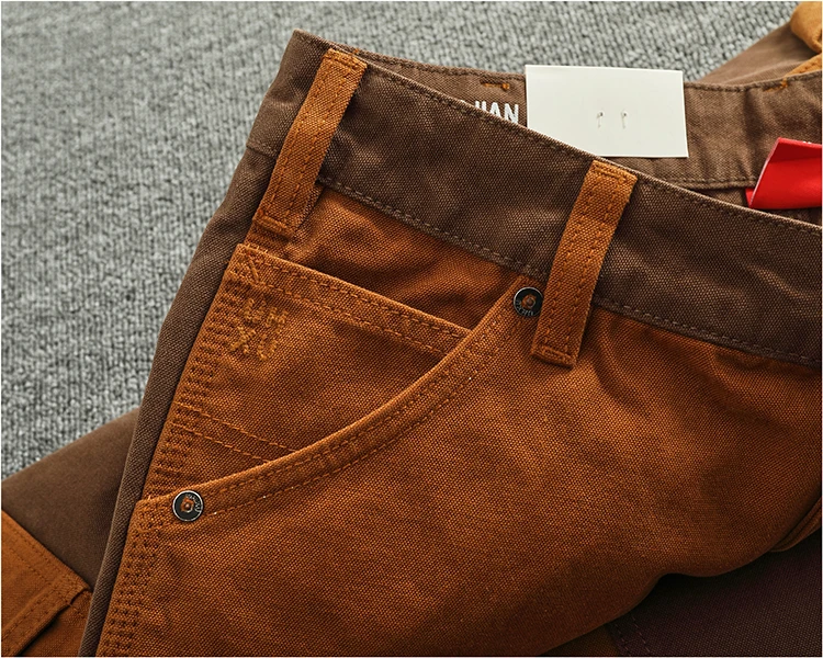 Autumn and winter heavy high-end vintage overalls men bead canvas grain color patchwork logging motorcycle casual pants tide