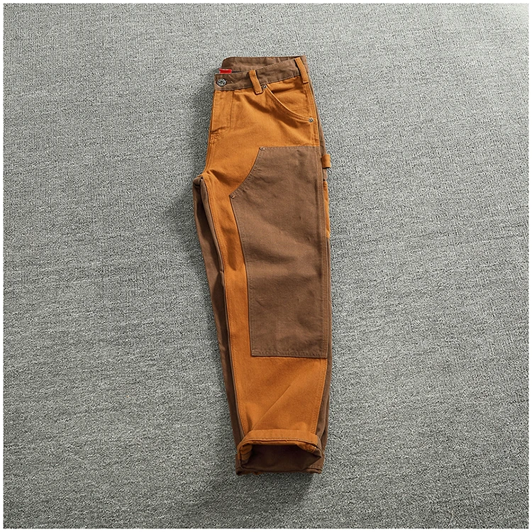 Autumn and winter heavy high-end vintage overalls men bead canvas grain color patchwork logging motorcycle casual pants tide