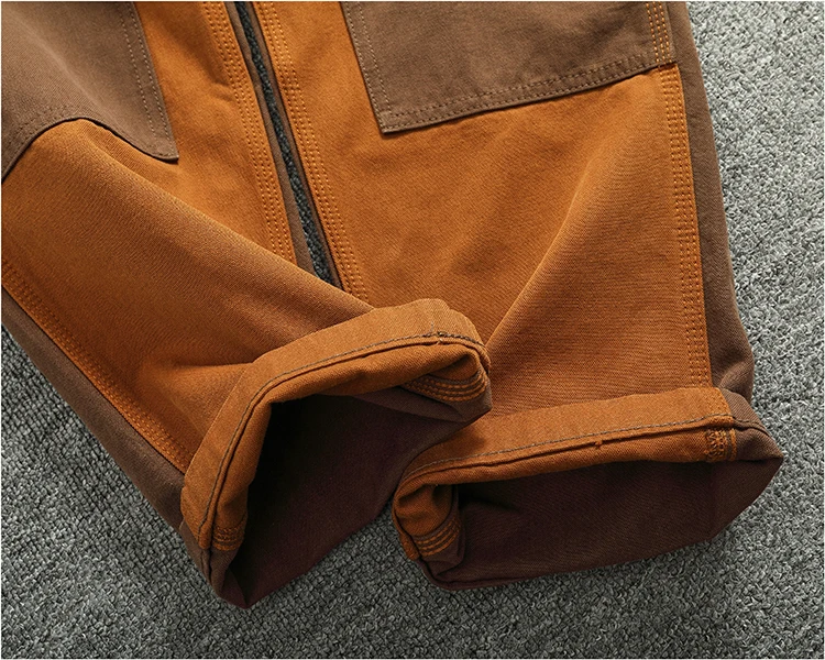 Autumn and winter heavy high-end vintage overalls men bead canvas grain color patchwork logging motorcycle casual pants tide