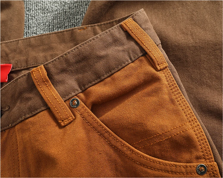 Autumn and winter heavy high-end vintage overalls men bead canvas grain color patchwork logging motorcycle casual pants tide