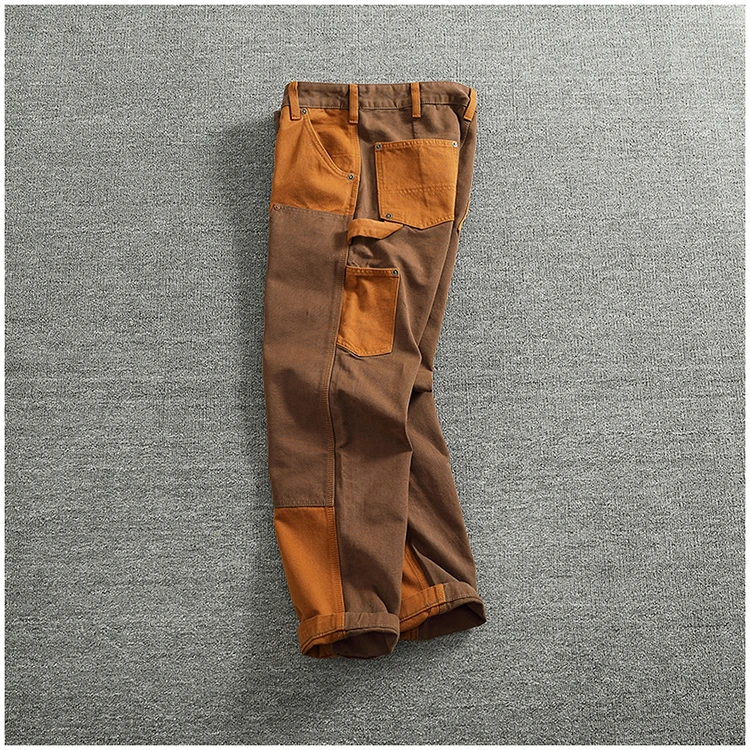 Autumn and winter heavy high-end vintage overalls men bead canvas grain color patchwork logging motorcycle casual pants tide