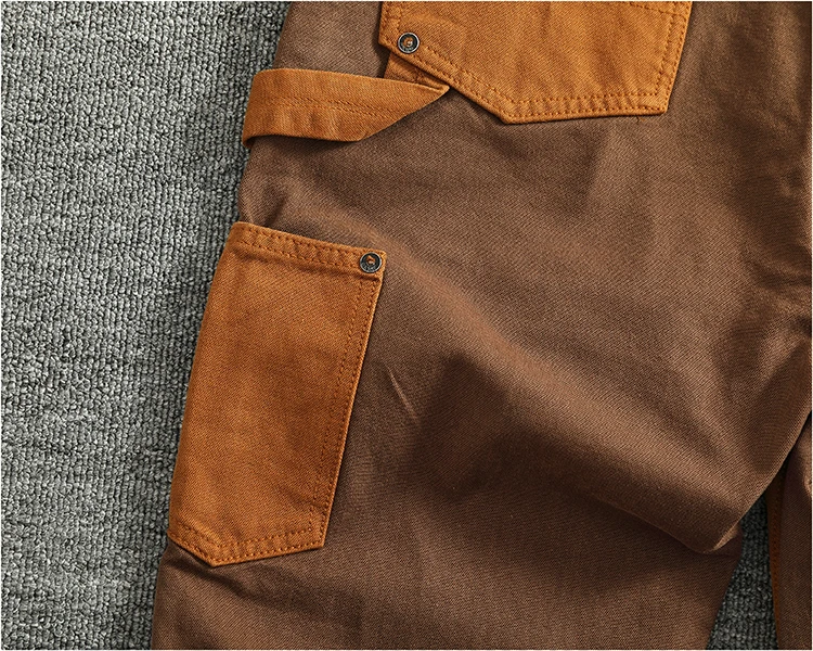 Autumn and winter heavy high-end vintage overalls men bead canvas grain color patchwork logging motorcycle casual pants tide