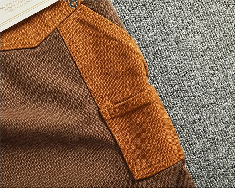 Autumn and winter heavy high-end vintage overalls men bead canvas grain color patchwork logging motorcycle casual pants tide