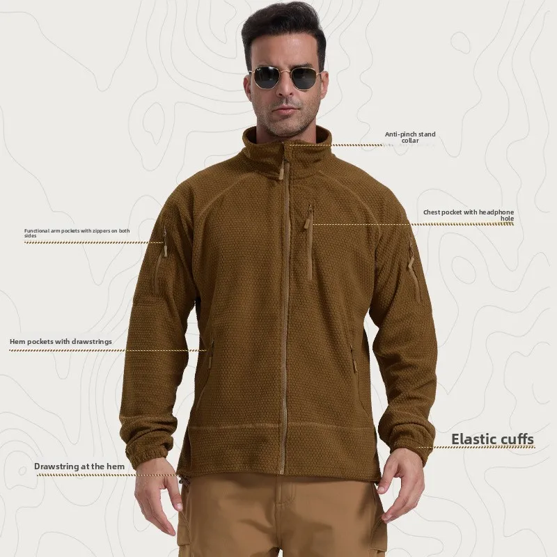 Football Cap Fleece Outdoor Cycling Hiking Fishing, Camping Sport, Stand-up Collar Fleece Jacket, Tactical Warm-weather Coat