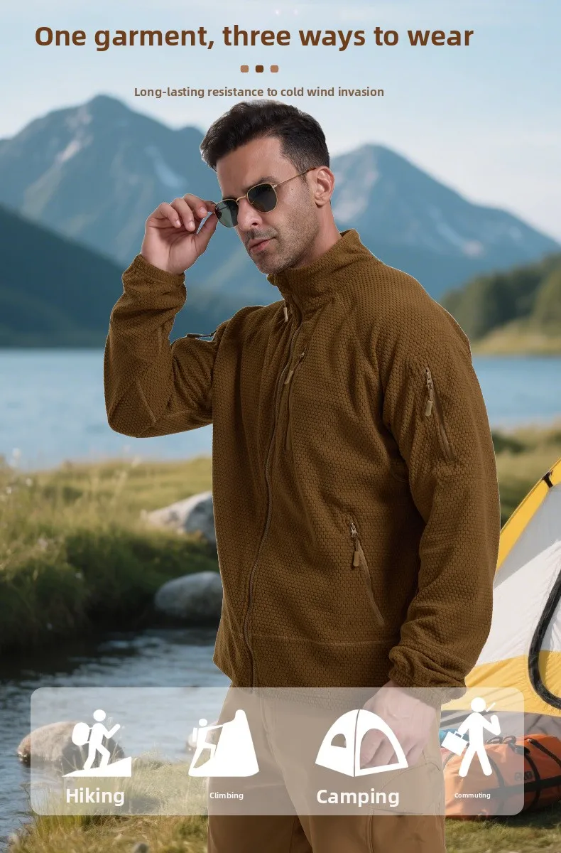Football Cap Fleece Outdoor Cycling Hiking Fishing, Camping Sport, Stand-up Collar Fleece Jacket, Tactical Warm-weather Coat