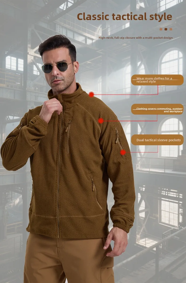 Football Cap Fleece Outdoor Cycling Hiking Fishing, Camping Sport, Stand-up Collar Fleece Jacket, Tactical Warm-weather Coat