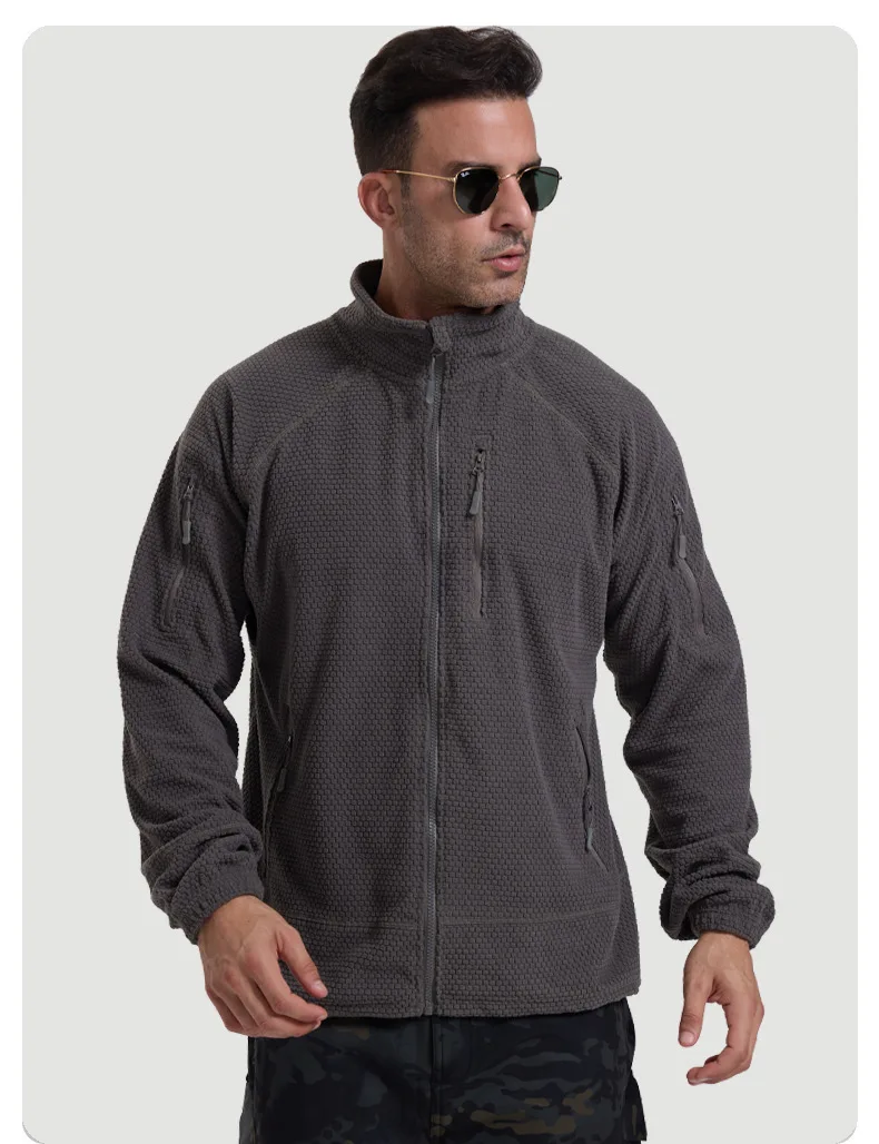 Football Cap Fleece Outdoor Cycling Hiking Fishing, Camping Sport, Stand-up Collar Fleece Jacket, Tactical Warm-weather Coat