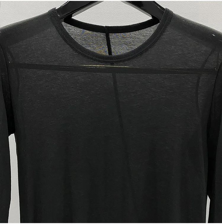 High Street Cotton T-shirts Tops Men's Style | Autumn/Winter Thin Dark Knitted Base Long Sleeve Casual Tshirt TEE Shirt