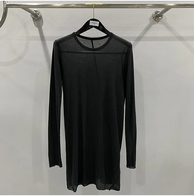High Street Cotton T-shirts Tops Men's Style | Autumn/Winter Thin Dark Knitted Base Long Sleeve Casual Tshirt TEE Shirt