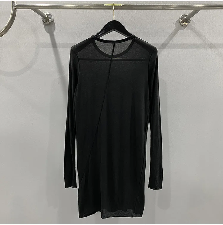 High Street Cotton T-shirts Tops Men's Style | Autumn/Winter Thin Dark Knitted Base Long Sleeve Casual Tshirt TEE Shirt