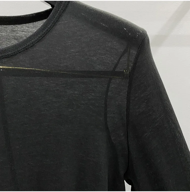 High Street Cotton T-shirts Tops Men's Style | Autumn/Winter Thin Dark Knitted Base Long Sleeve Casual Tshirt TEE Shirt