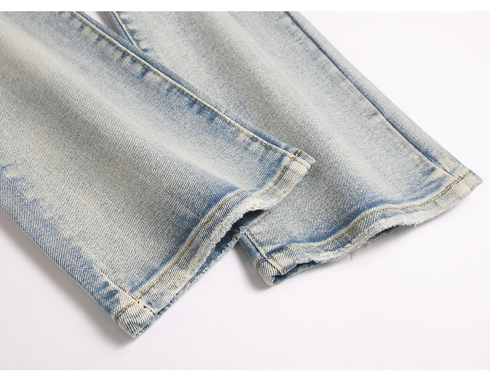 Men's Wing Patch Boot Cut Jeans Rivet Crystal Slim Flared Pants Embroidery Vintage Blue Denim Trousers