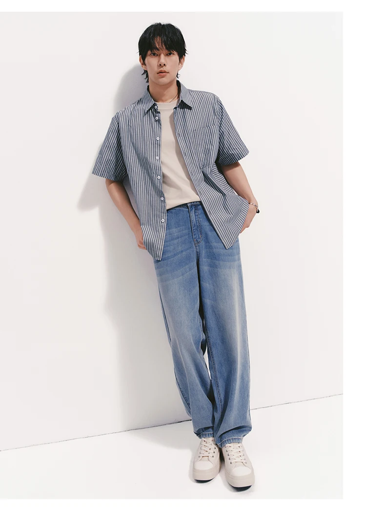 Semir Men Pants Denim Cool Feeling Back Elastic Waist Loose Tapered Leg Commute Style 2026 Summer Casual Top