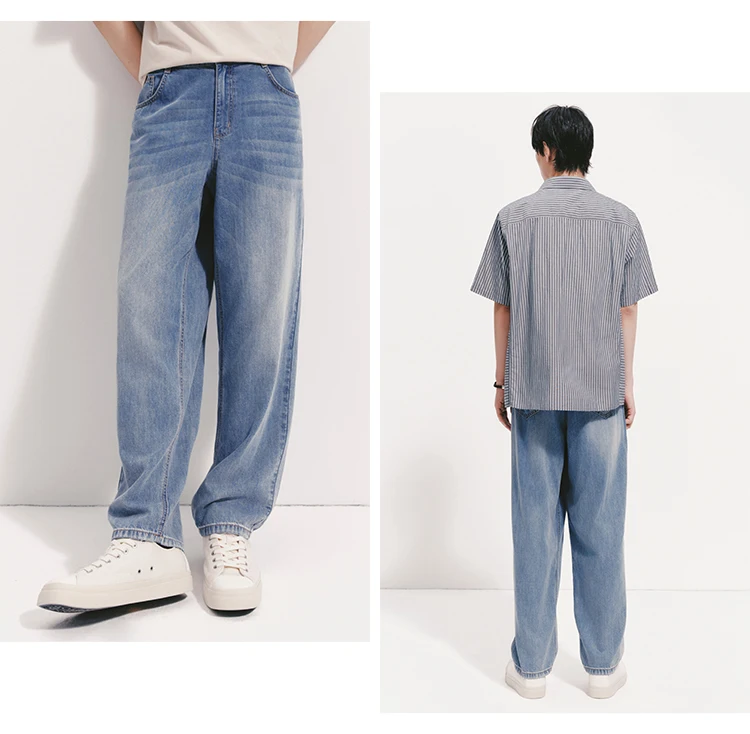 Semir Men Pants Denim Cool Feeling Back Elastic Waist Loose Tapered Leg Commute Style 2026 Summer Casual Top