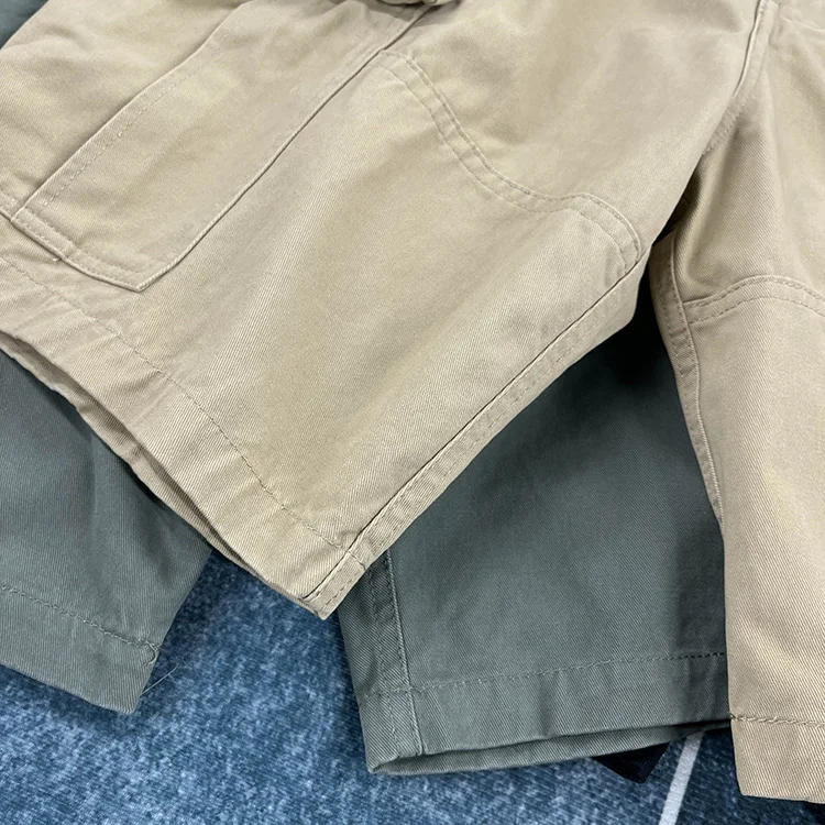 Men's Heavyweight 100% Cotton American Vintage Washed Cargo Shorts Summer Japanese Streetwear Multi-Pocket Mid-Length Workwear