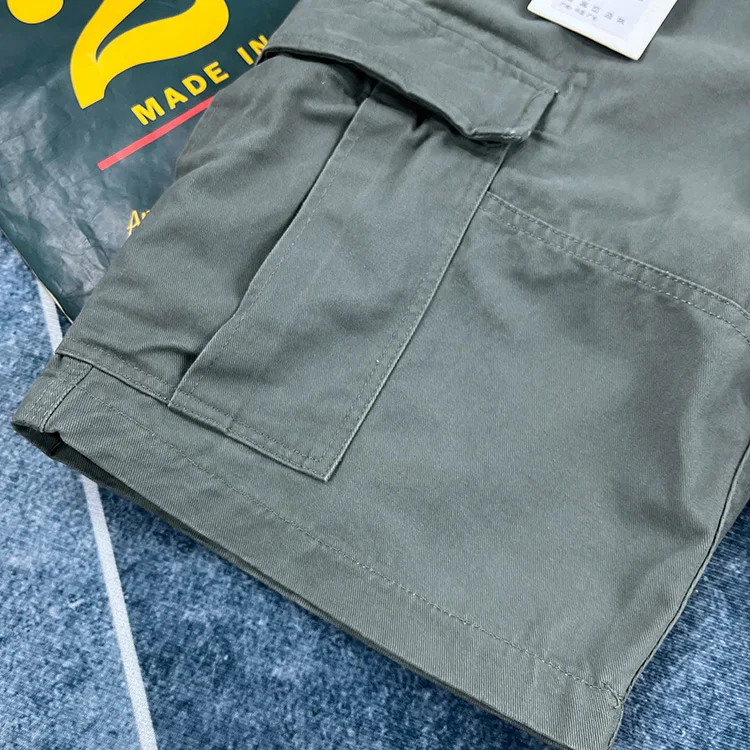 Men's Heavyweight 100% Cotton American Vintage Washed Cargo Shorts Summer Japanese Streetwear Multi-Pocket Mid-Length Workwear