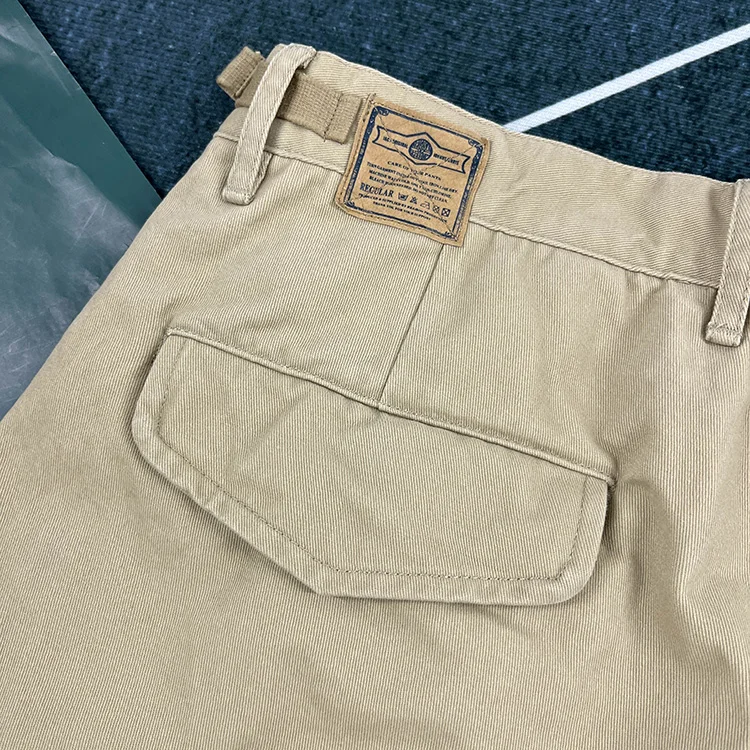 Men's Heavyweight 100% Cotton American Vintage Washed Cargo Shorts Summer Japanese Streetwear Multi-Pocket Mid-Length Workwear
