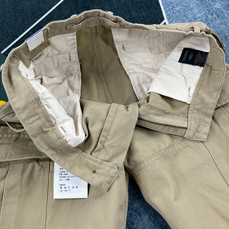 Men's Heavyweight 100% Cotton American Vintage Washed Cargo Shorts Summer Japanese Streetwear Multi-Pocket Mid-Length Workwear